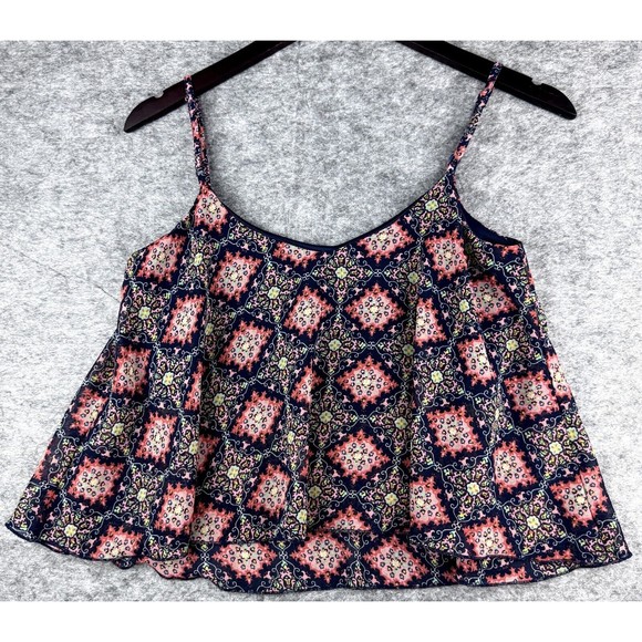 FullTilt Navy and multicolor print Spaghetti Strap Crop Top Size Small - Picture 3 of 7